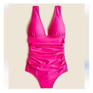 J.Crew Swimsuit Pink Ruched V-neck One Piece Swimsuit NEW Fuchsia 6 Barbiecore